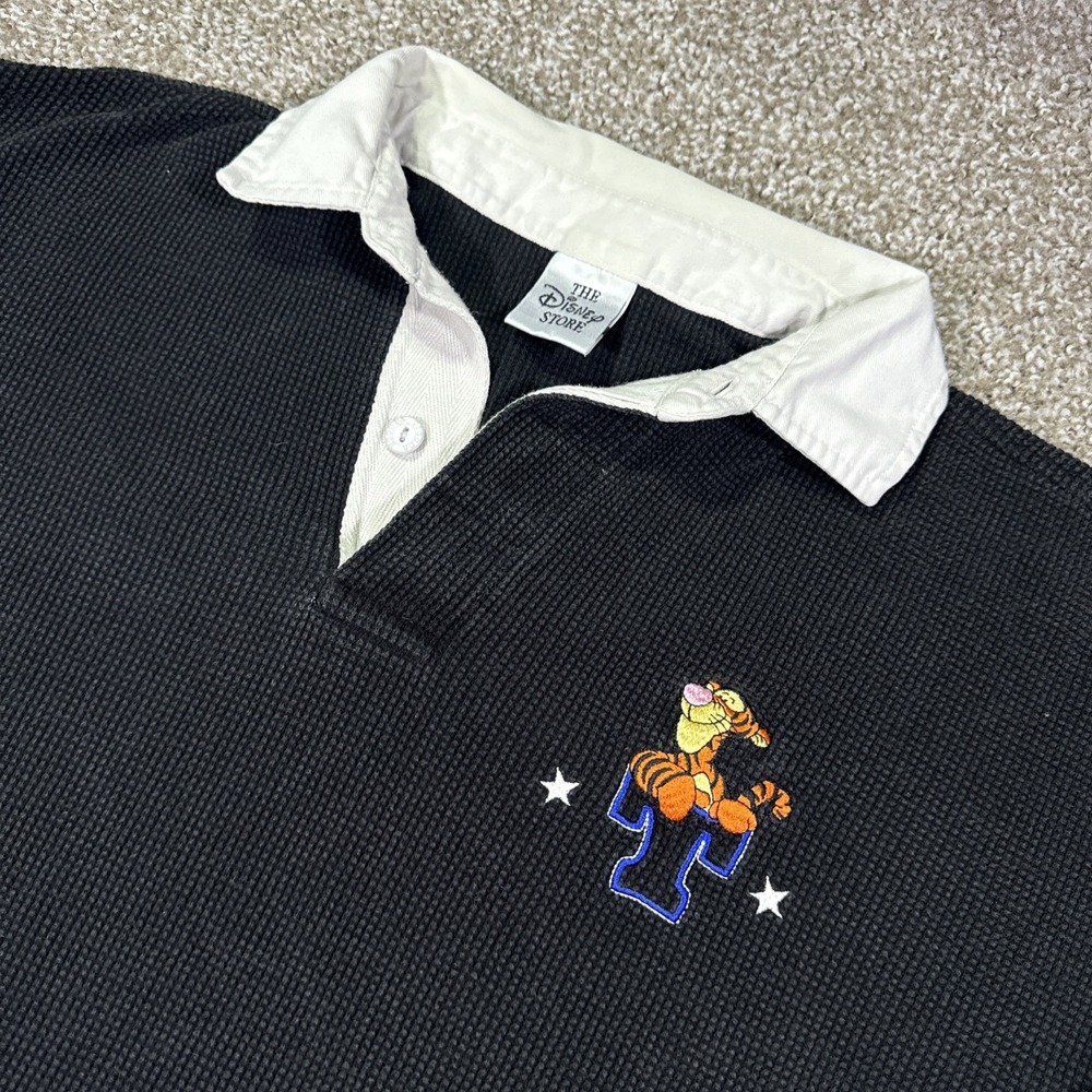 Vintage Disney Store Tigger Waffle Knit Rugby Style Longsleeve Shirt Size Large - Picture 2 of 9